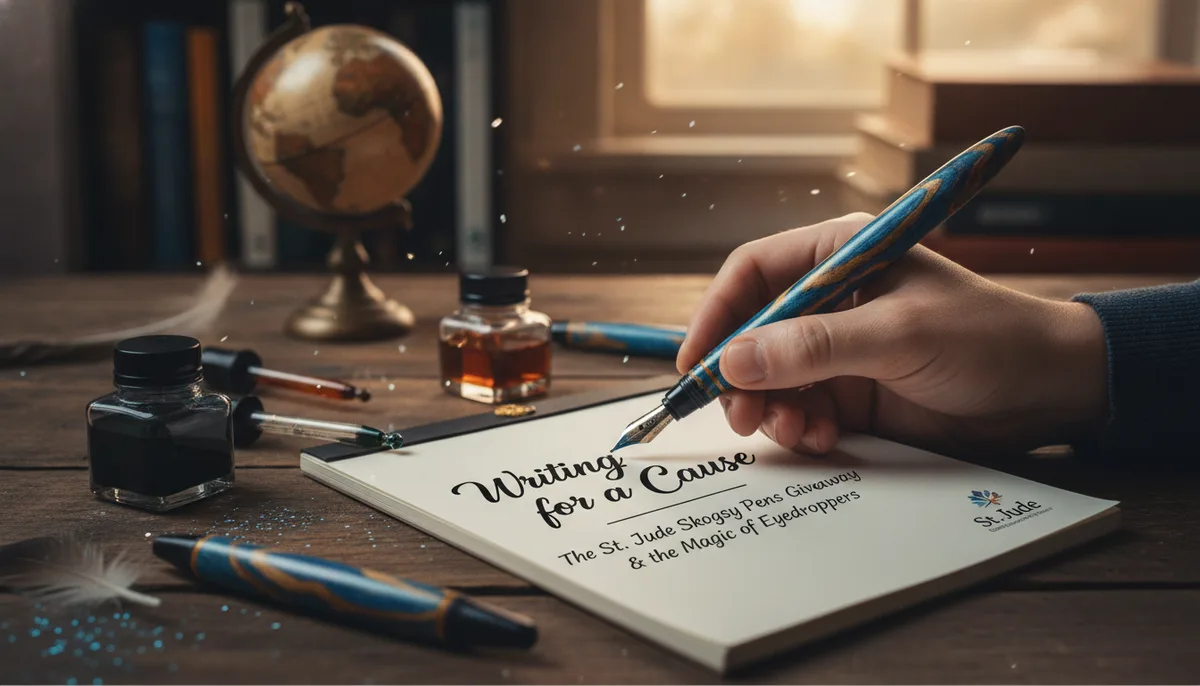 Writing for a Cause: The St. Jude Skogsy Pens Giveaway and the Magic of Eyedroppers visual summary